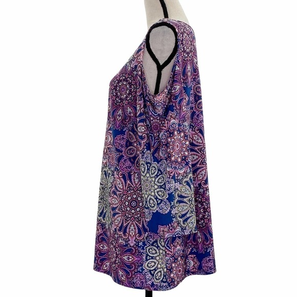 TACERA Multicolored Mandala Print 3/4 Sleeve Cold Shoulder Blouse - Picture 3 of 12